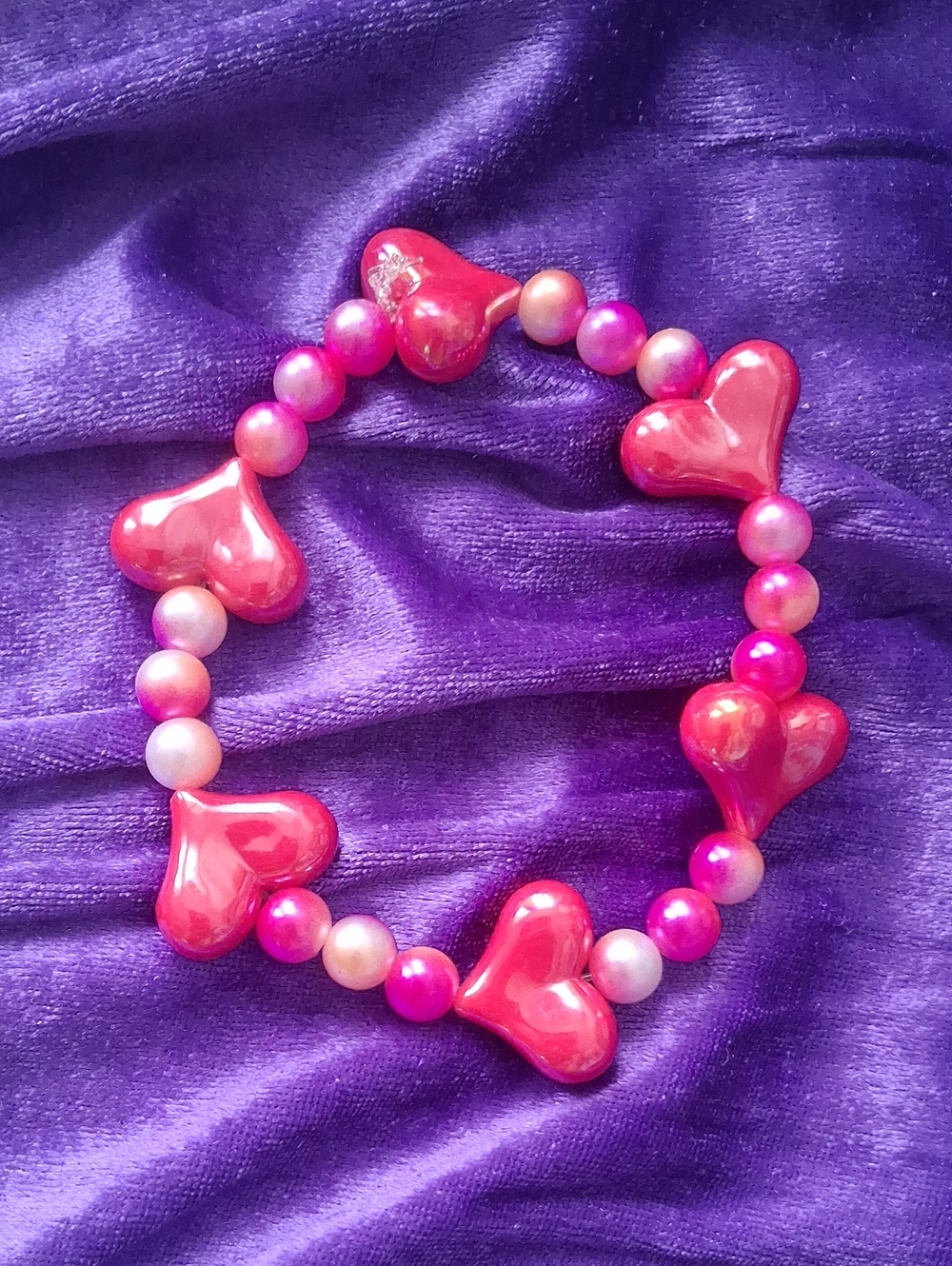 Pink Heart Bead Stretch Bracelet
